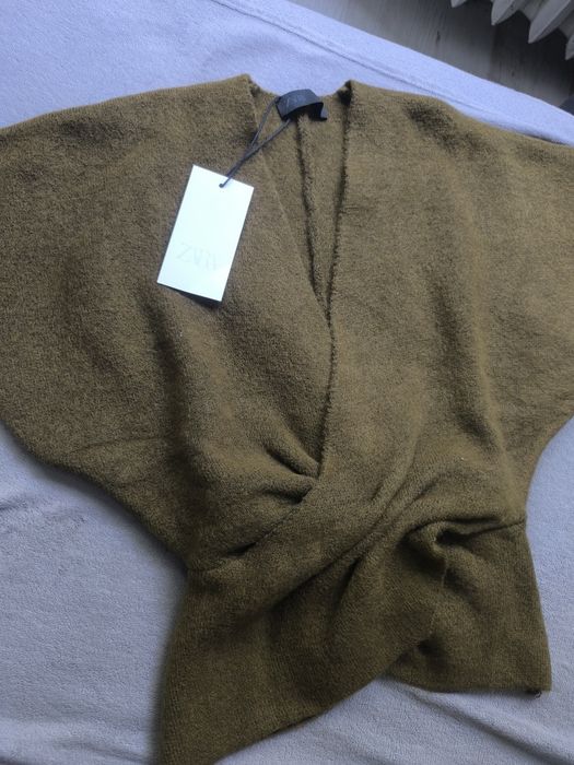 Nowy sweter Zara M kopertowy khaki