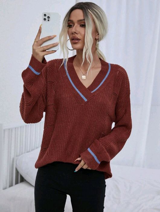 SHEIN LUNE Suéter Feminino Com Acabamento Em Bloco Colorido E Ombro Ca