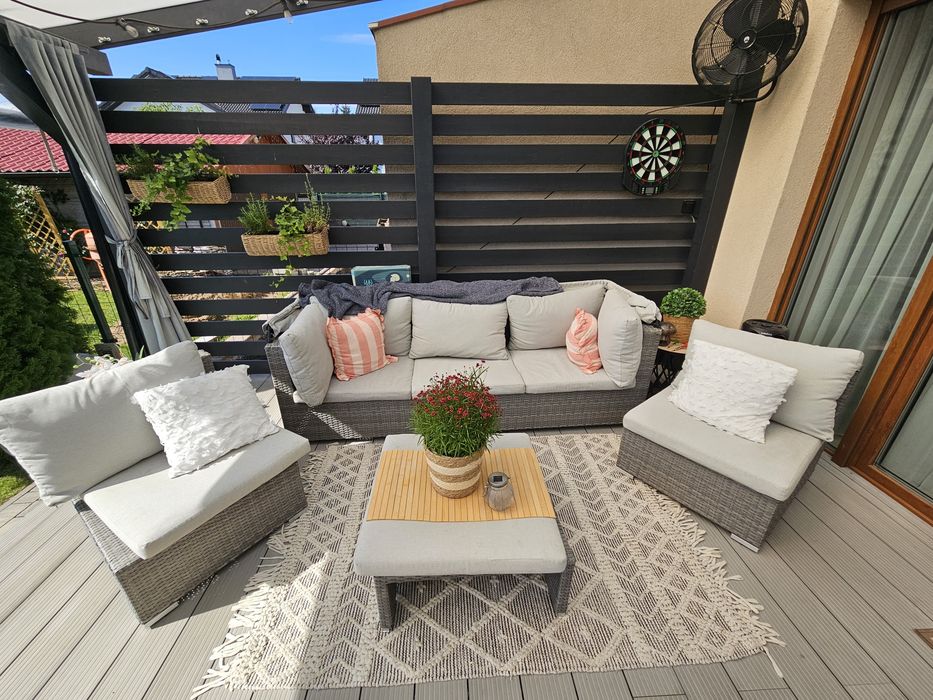 Komplet mebli ogrodowych / tarasowych – sofa + 2 fotele + stolik