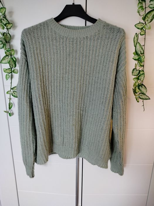 miętowy sweter oversize S house pleciony z dzianiny akrylowy