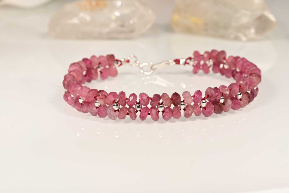 Bransoletka Turmalin Różowy Srebro 925