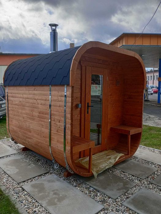 Sauna Circle Large Close 3,0m z przedsionkiem beczka sauna ogrodowa