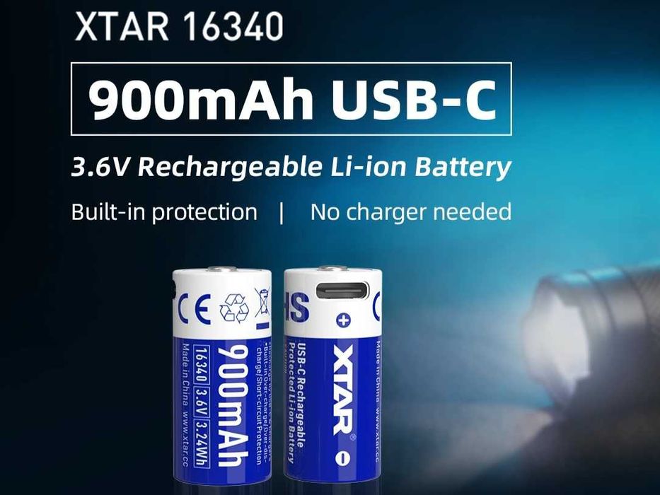 Акумулятор XTAR 16340 RCR123A 900mAh Li-ion 3.6V з Type-C