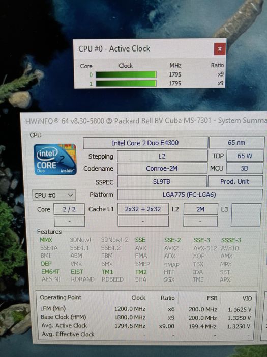 Intel Core 2 Duo 4300 1,8GHz LGA 775 Conroe 2M E4300 SL9TB