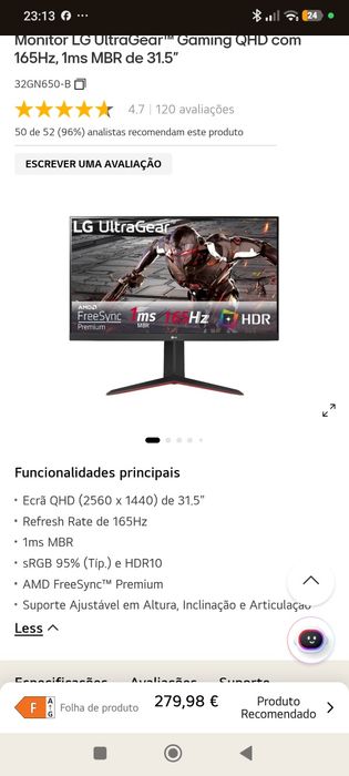 LG ultragear 32" 2k 165hz garantia