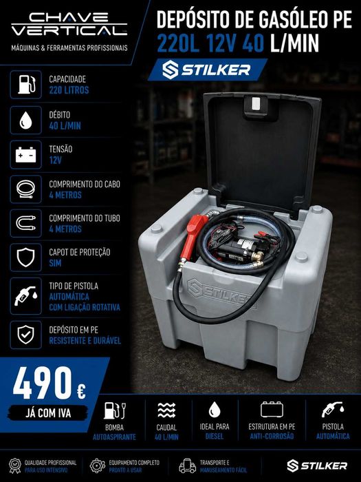 Depósito de Gasóleo PE STILKER 220L 12V 40 l/min com Tampa LL29