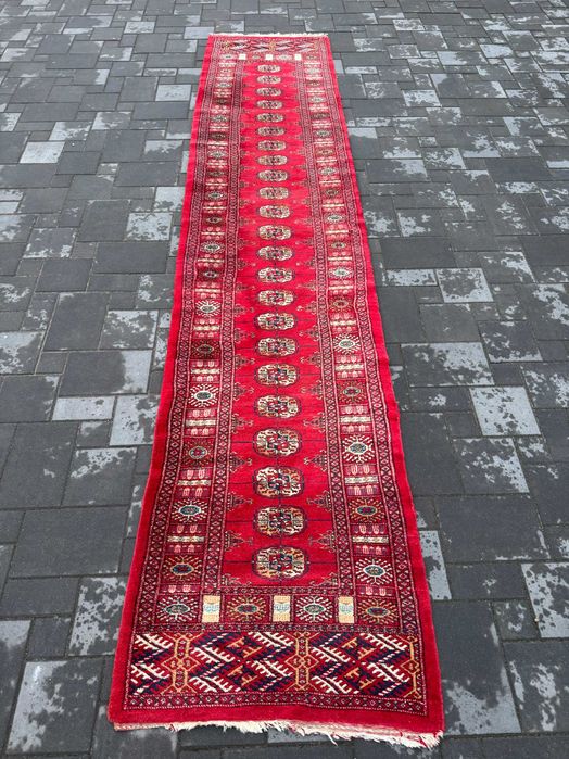 Pakistańska Buchara Chodnik Ręcznie Tkany Wełniany 384x80