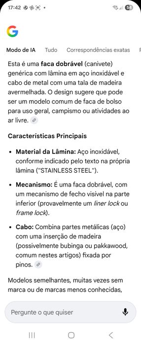 Faca dobravel stainless steel