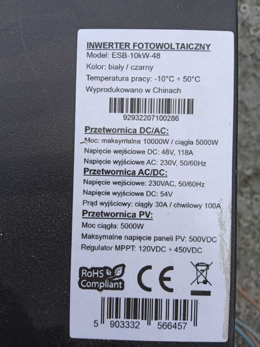 Hybrydowy Inwerter solarny Off-Grid ESB 10kW-48