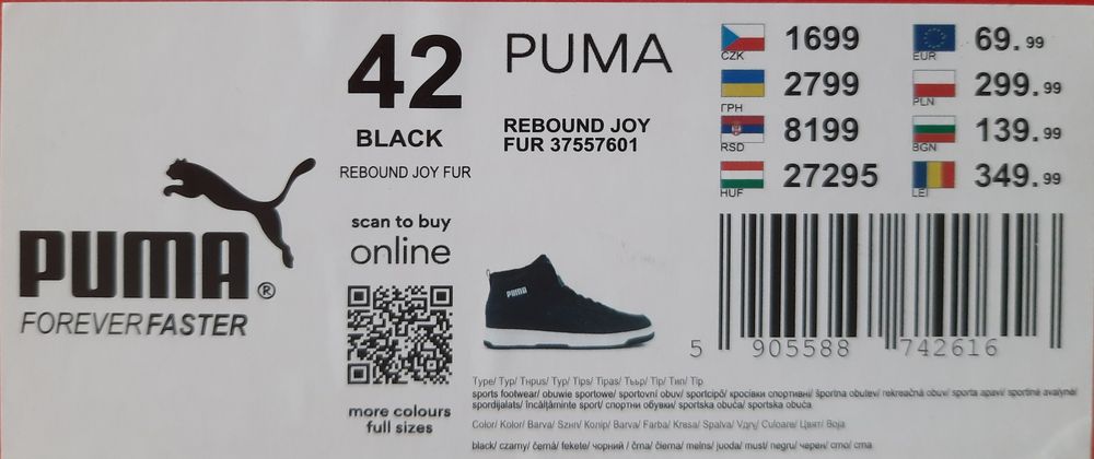 Buty jesienno zimowe Puma Rebound Joy Fur r. 42