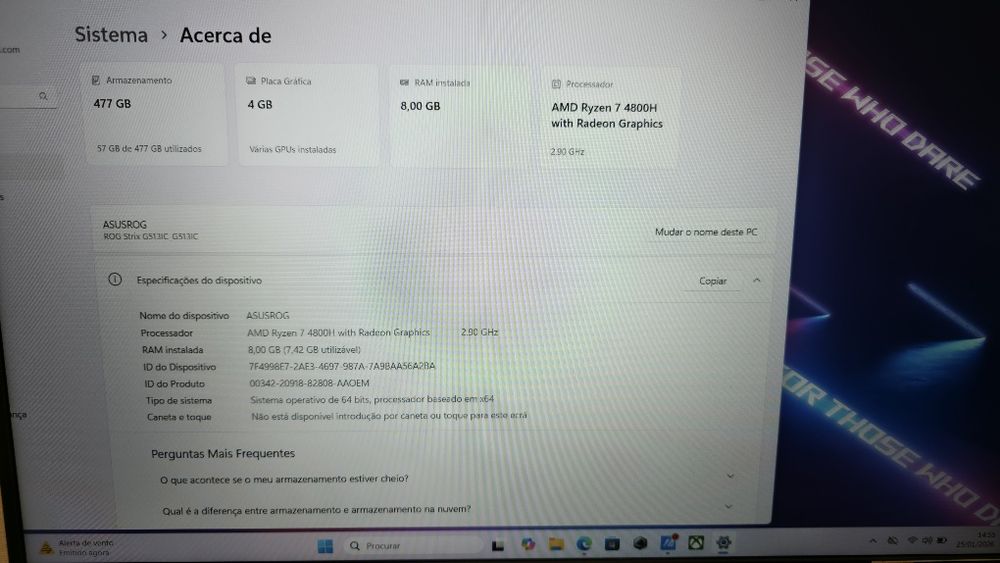 ASUS ROG STRIX Ryzen 7 / RTX3050 / 512GB /8GB /Win 11