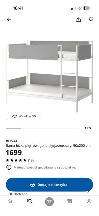 Łóżko piętrowe 90/200 bez materacew