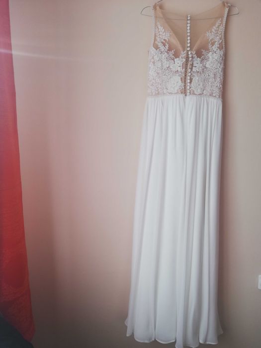 Suknia ślubna, ecru, muślin