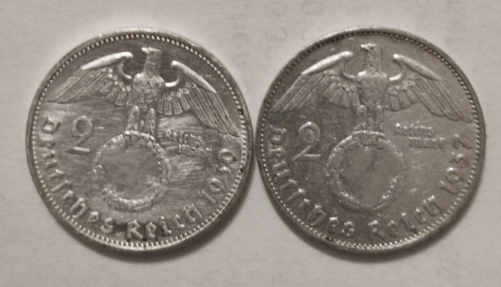 2 рейхсмарки 1937G, 1939G Гинденбург