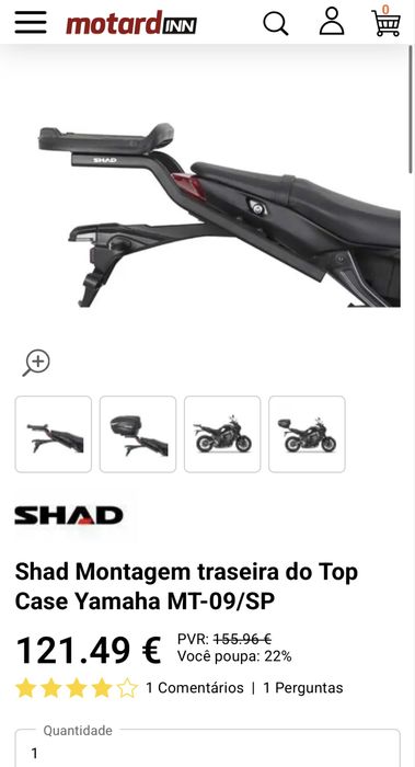 Suporte mala TopCase Shad nova MT09