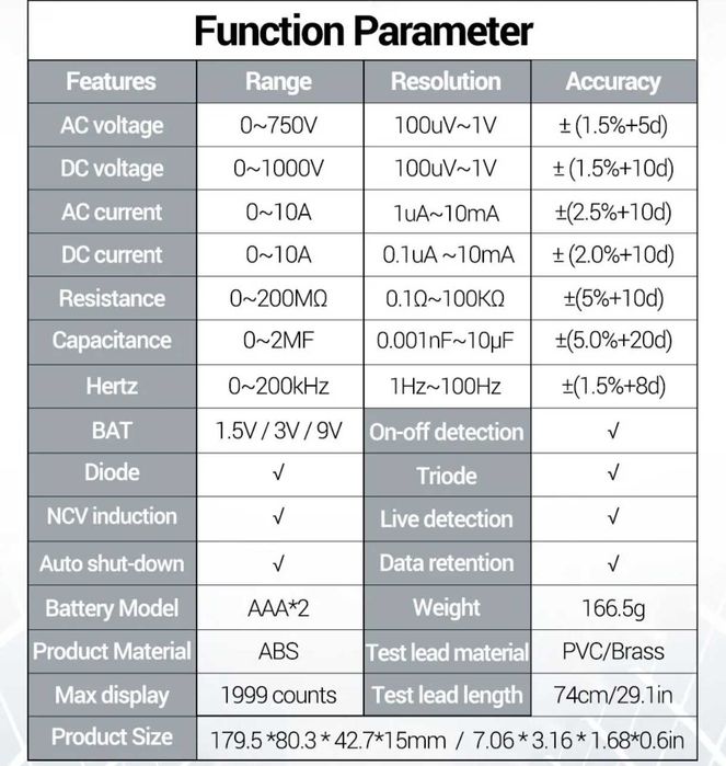 портативний високоточний цифровий мультиметр Aneng SZ08 функція hFE