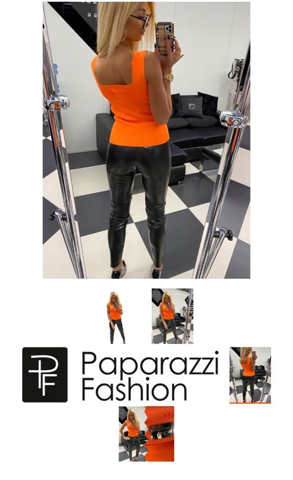 EKSKLUZYWNY zestaw bluzka neon zieleń PF+ spódnica midi czarna S M