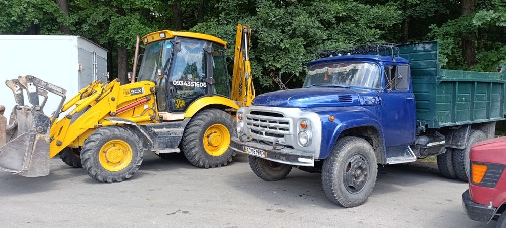 Послуги екскаватора-навантажувача 3 сх  JCB  вила ковші погрузка авто вигрузка вантажівок  щебінь пісок  послуги самоскидів чистка ділянок  сміття