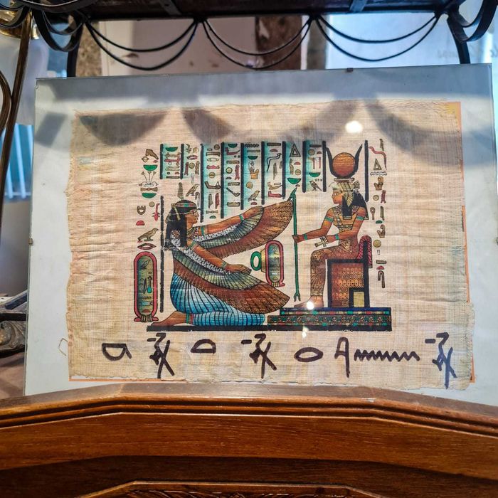 Pintura Egípcia em Papiro Autêntico – Ísis e Hathor / Nefertari