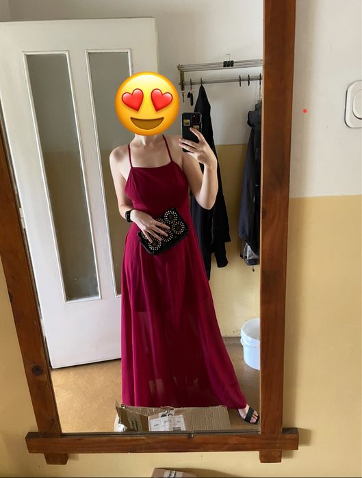 Sukienka na wesele wieczorowa czerwona bordowa długa maxi 36/S