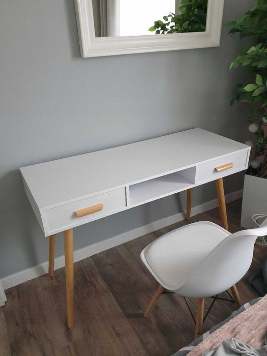Biurko Skandynawskie 120 cm Białe Konsola Komoda Stolik Uszkodzone
