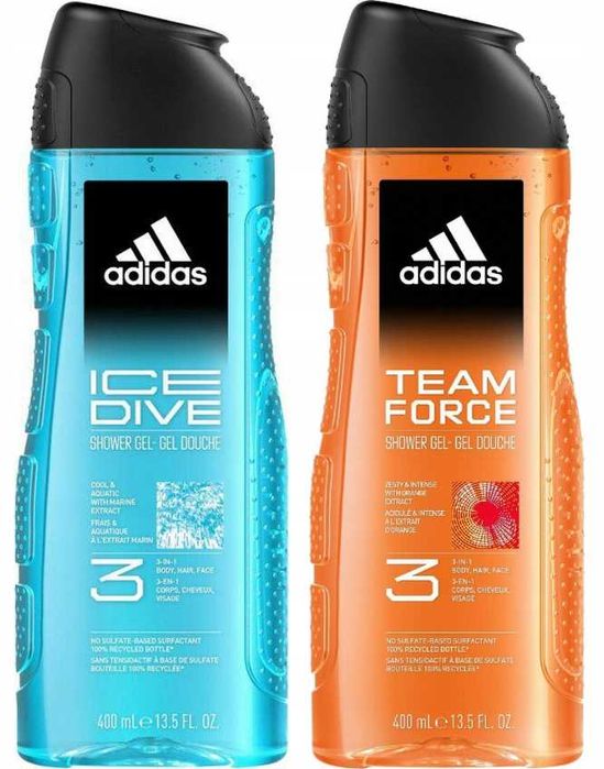 ZESTAW 2X 400 ML ADIDAS żel pod prysznic 3w1 dla mężczyzn MIX zapachów
