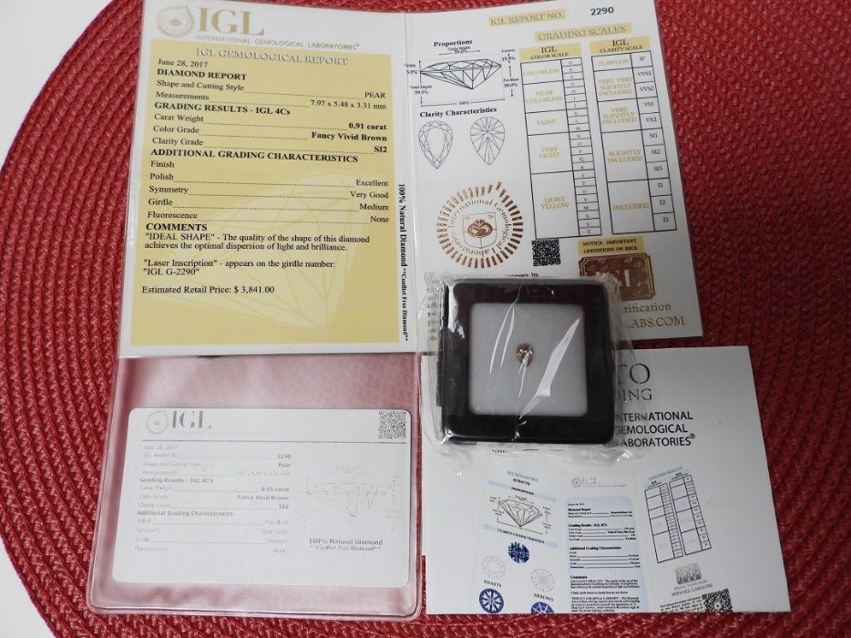 Piękny Brylant Diament 0,91 ct SI2. Certyfikat