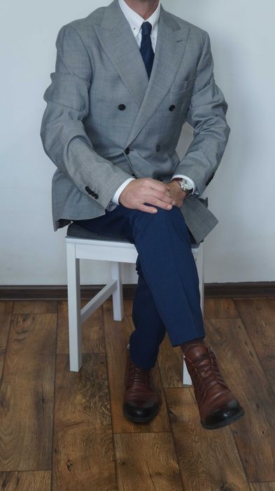 Marynarka dwurzędowa These Glory Days Rozmiar 54 Wełna Jasnoszara