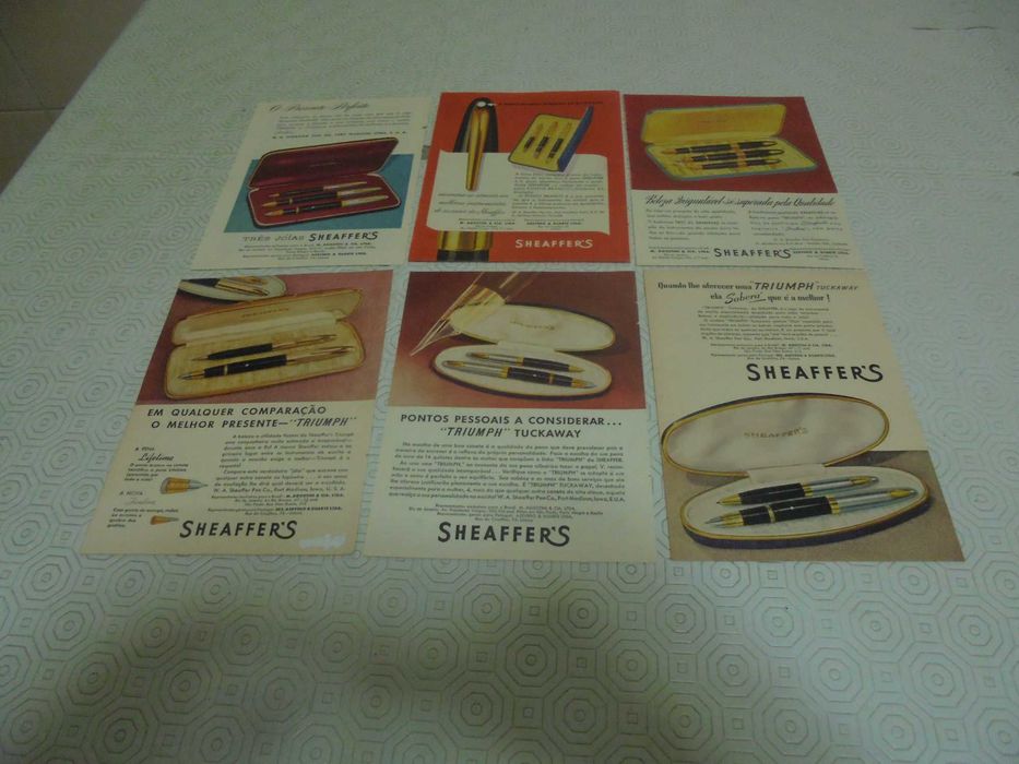 Publicidades de Canetas Sheaffer's dos anos 40 até 60 todas diferentes