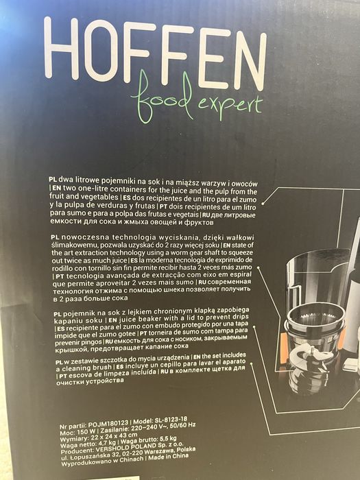 Wyciskarka wolnoobrotowa Hoffen