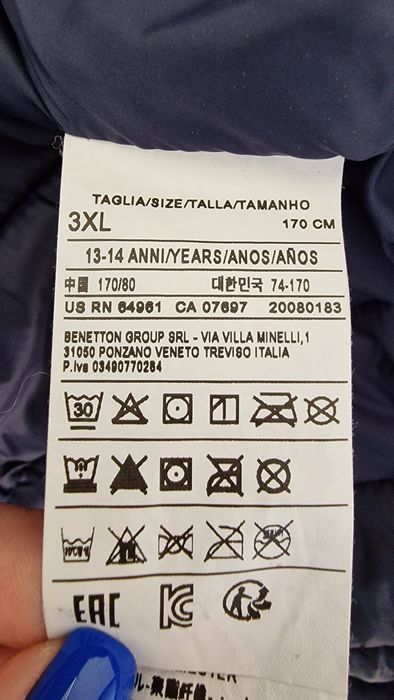 BENETTON  Pikowana kurtka puchowa z kapturem (Stan bdb.)