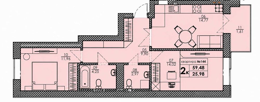 2 кімн. квартира з автономним опаленням у ЖК Park Residence 60 м²