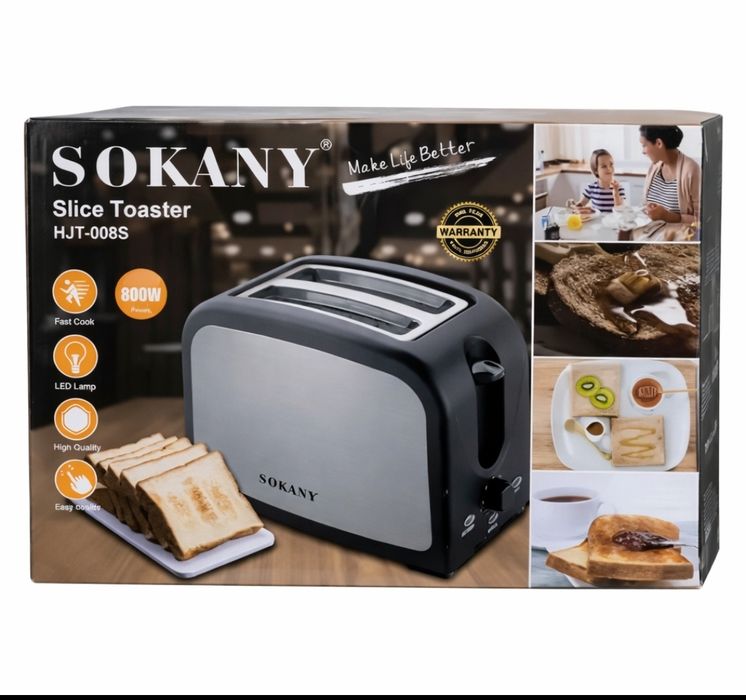 Тостер Sokany HJT-008S на 2 скибинки, 800Вт / Електротостер для хліба