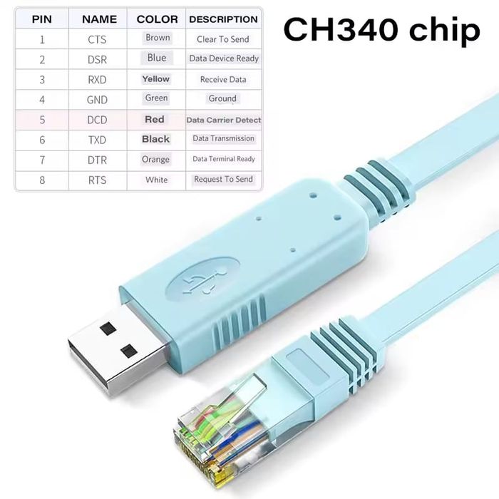 Cabo Consola 3m USB RS232 CH340 RJ45 PC, Adaptador Serial