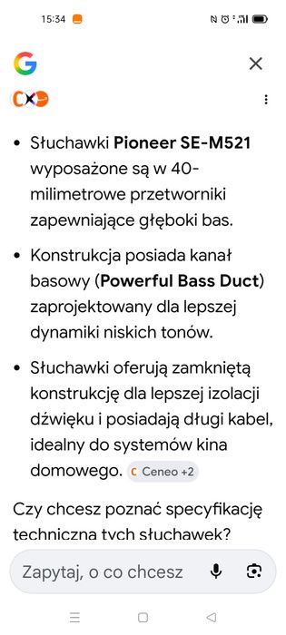 Słuchawki Pioneer przewodowe.