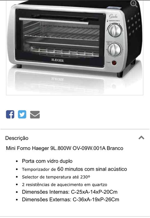 Mini forno elétrico Haeger
