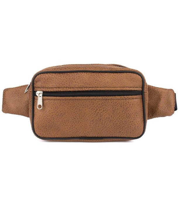 Męska saszetka biodrówka nerka na pas regulowana skóra eko brąz