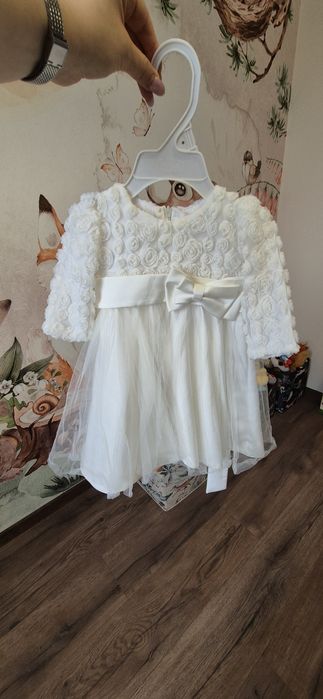 Zestaw na chrzest sukienka płaszcz kapelusz buty 68 74 cm