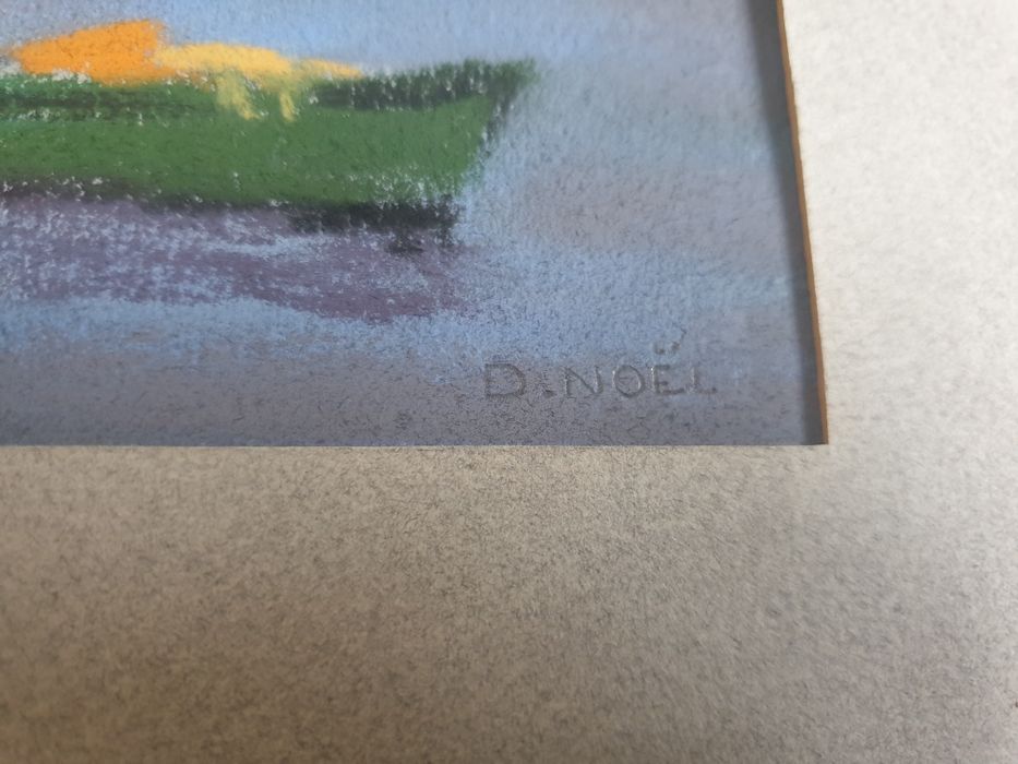 Paisagem com barcos - Pintura em pastel - D. Noël -
