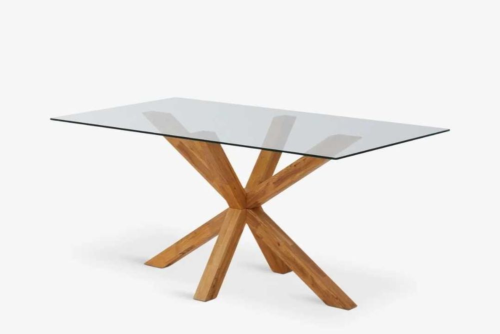 Mesa 6 lugares- vidro com pés madeira