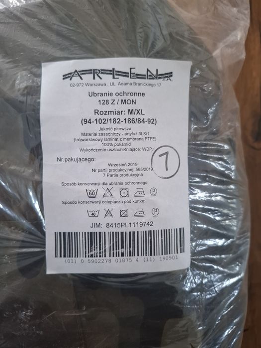 Ubranie ochronne gore tex