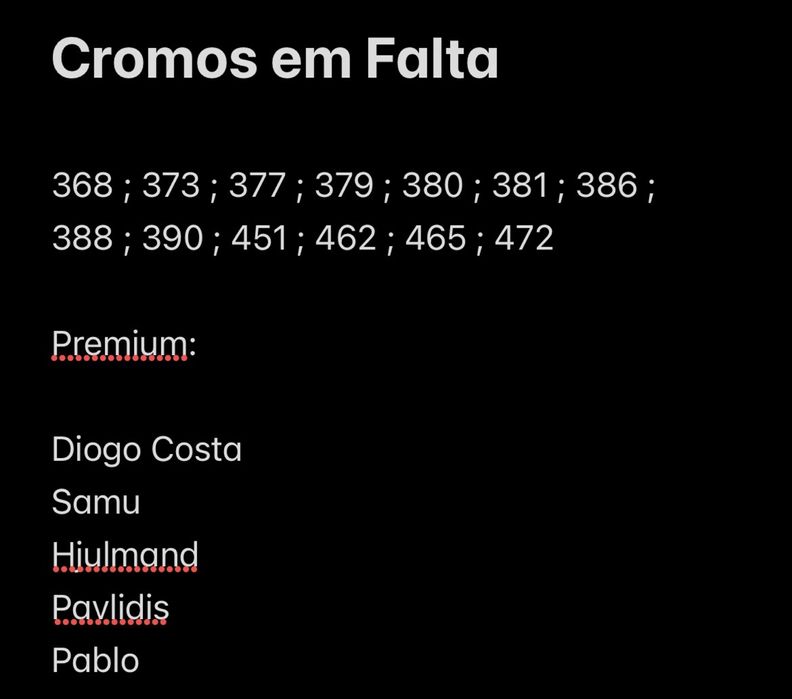 Cromos para troca ou venda de PANINI FUTEBOL 25/26