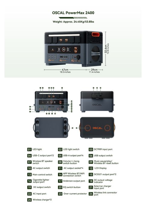 Gerador Eléctrico Blackview Oscal Powermax 2400W tecnologia UPS SELADO