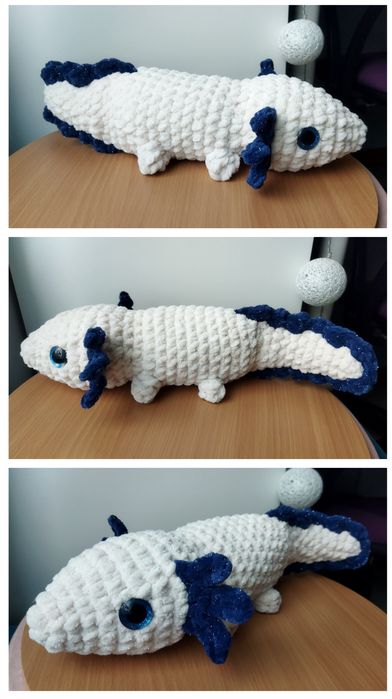 Axolotl na szydełku, pluszowy, błyszczący