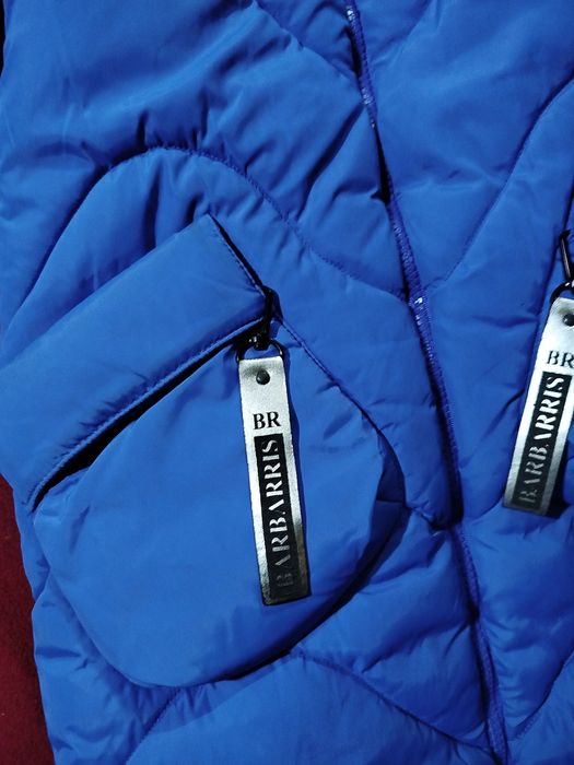 Синий пуховик зимнее пальто длинная куртка Барбарис