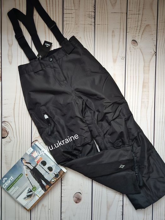 Crivit 122/128 штани лижні дитячі чорні зимові термо комбінезон