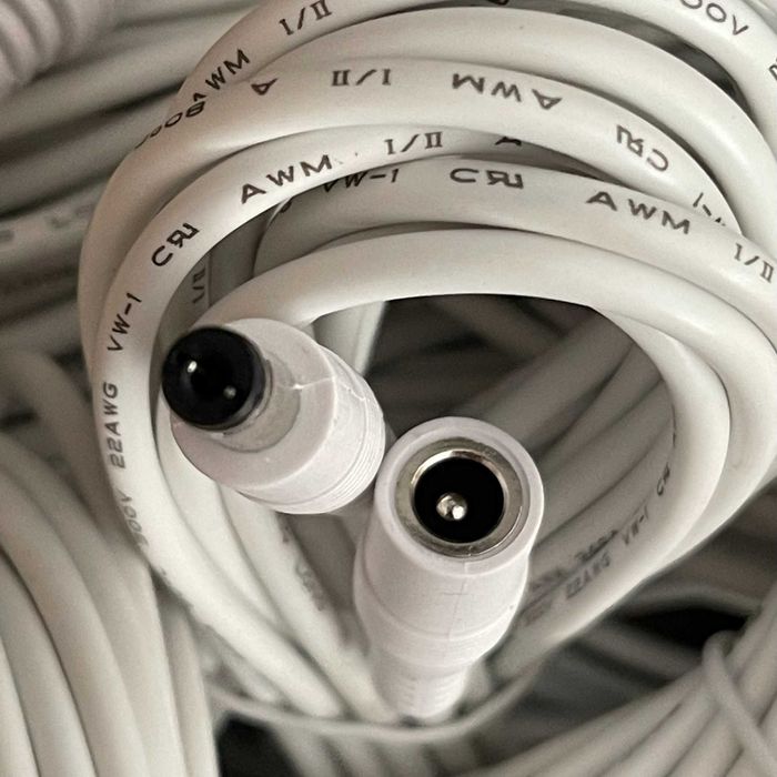 Универсальный кабель удлинитель питания 12V белый 5 метров (5.5×2.1mm)