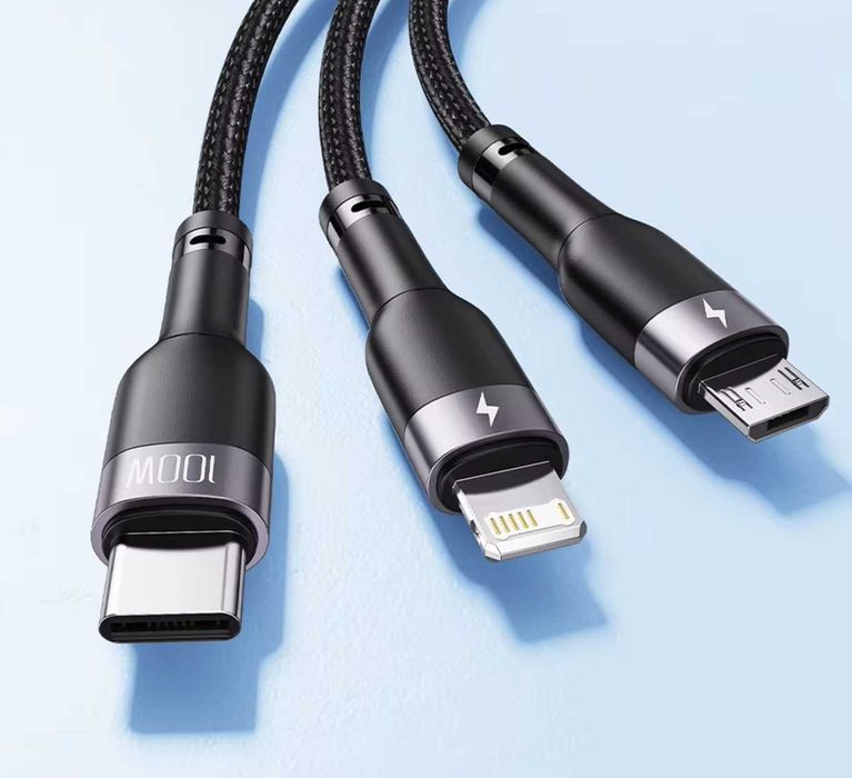 Надійний Кабель 100W TOOCKI 3 в 1 6A 1.2м. Надійний помічник! Шнур для телефону. Провід для телефону.