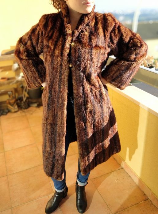 Casaco comprido em pele de Marta genuína