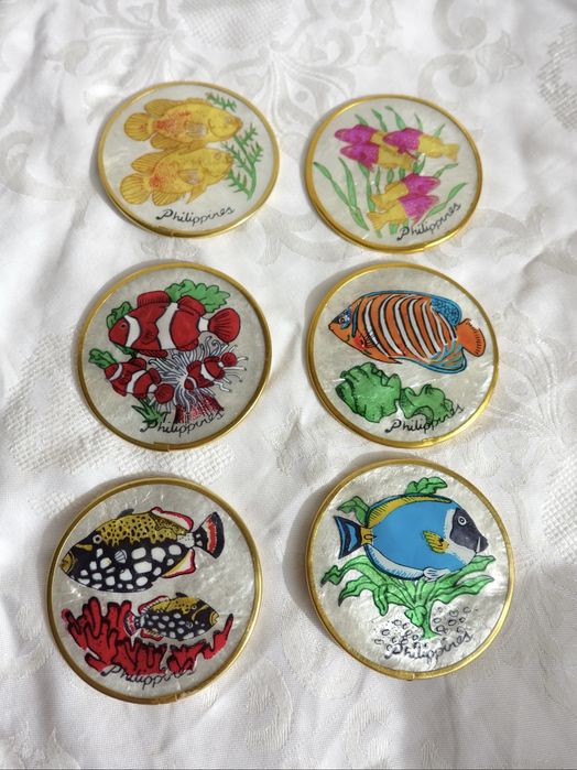 .Zestaw podkładek z tropikalnymi rybkami masa perłowa kolorowe ryby